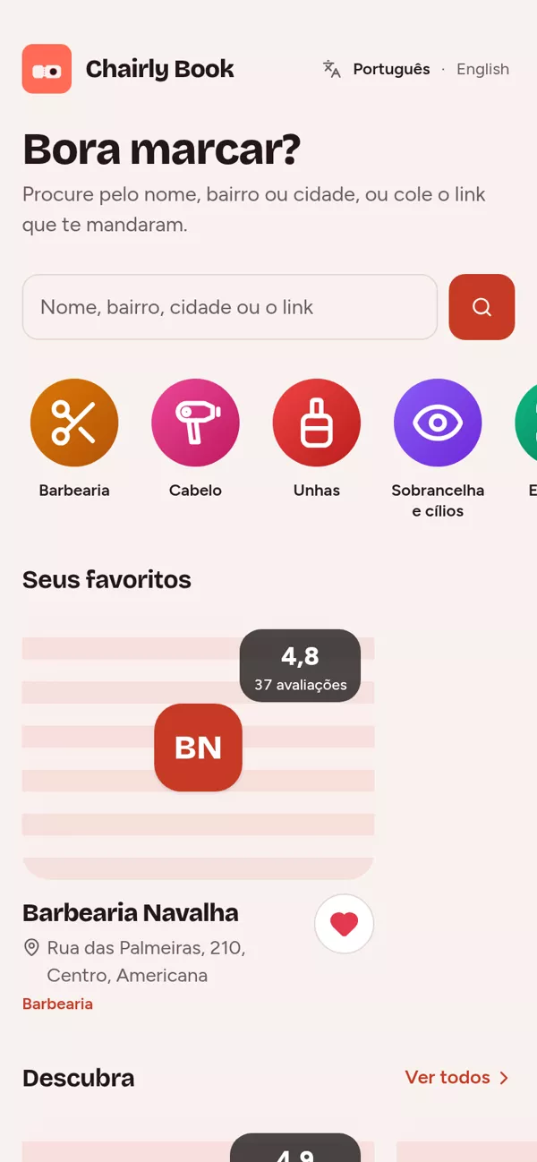 Tela inicial do Chairly Book